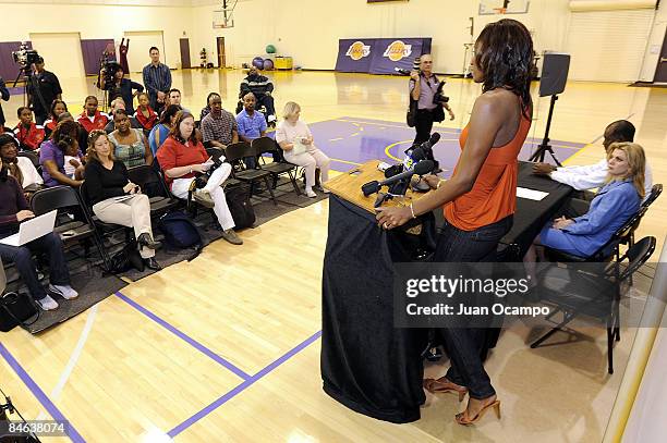 Los Angeles Sparks center Lisa Leslie announces her retirement at the end of the 2009 WNBA season during a press conference at Toyota Sports Center...