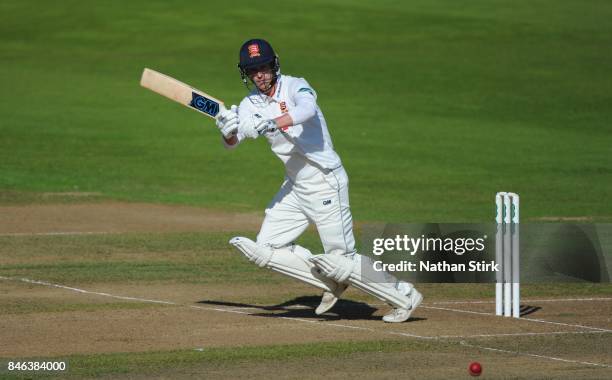 Tom Westley of Essex batting during the County Championship Division One match between Warwickshire and Essex at Edgbaston on September 13, 2017 in...