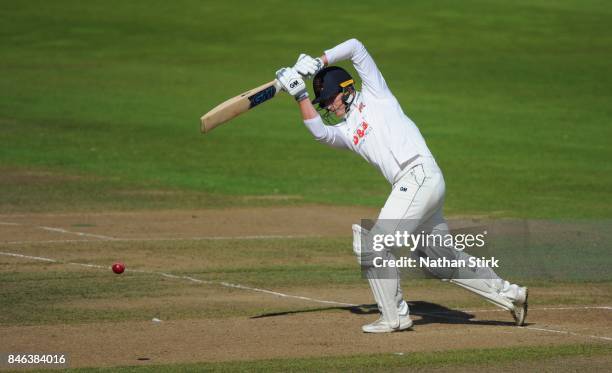 Tom Westley of Essex batting during the County Championship Division One match between Warwickshire and Essex at Edgbaston on September 13, 2017 in...