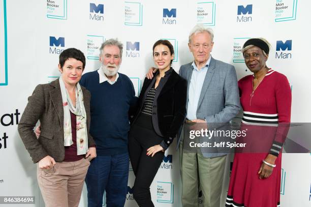 Competition judges Sarah Hall, Tom Phillips, Lila Azam Zanganeh, Colin Thubron and Baroness Lola Young during The Man Booker Prize 2017 shortlist...