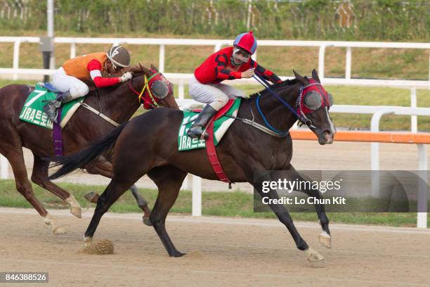 Jockey Kim Yong Geun riding Super Commando wins the JRA Trophy at Seoul Racecourse on September 9, 2017 in Seoul, South Korea. The 2nd Korea Autumn...