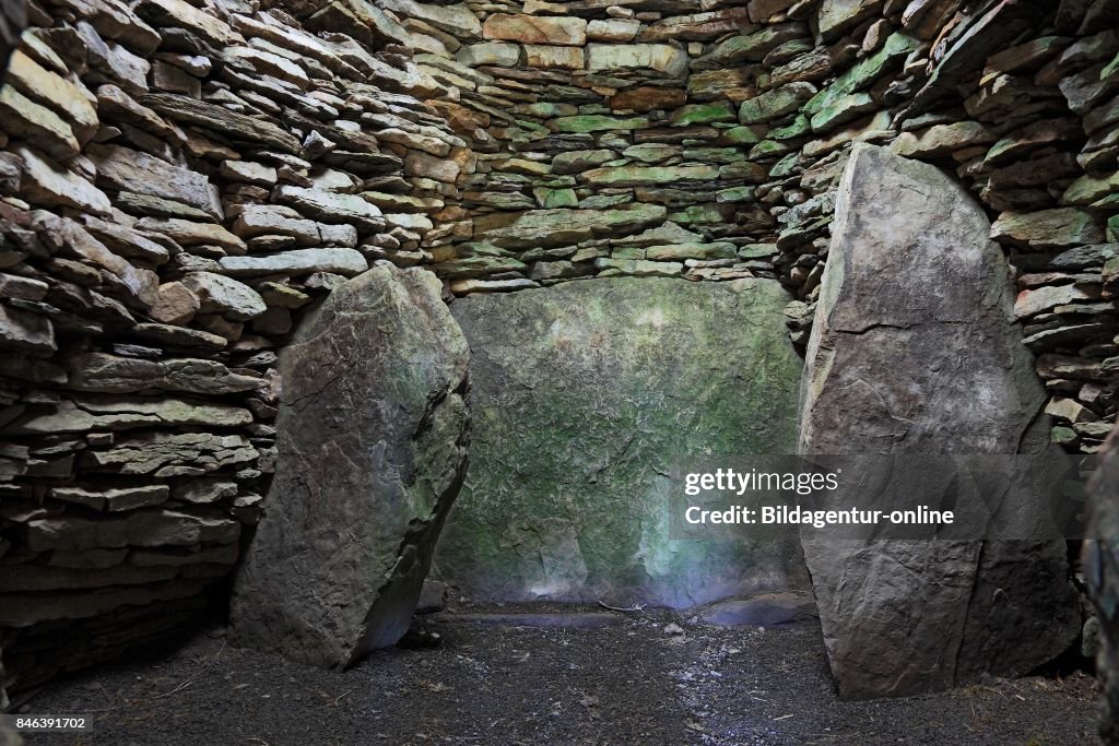 Scotland. Cairns of Camster Lie In Caithness In Scottish Highlands to the North of Lybster and Exist of The Round One and The Long Stone Hill. Grey Caims of Camster. Inside of A Grave