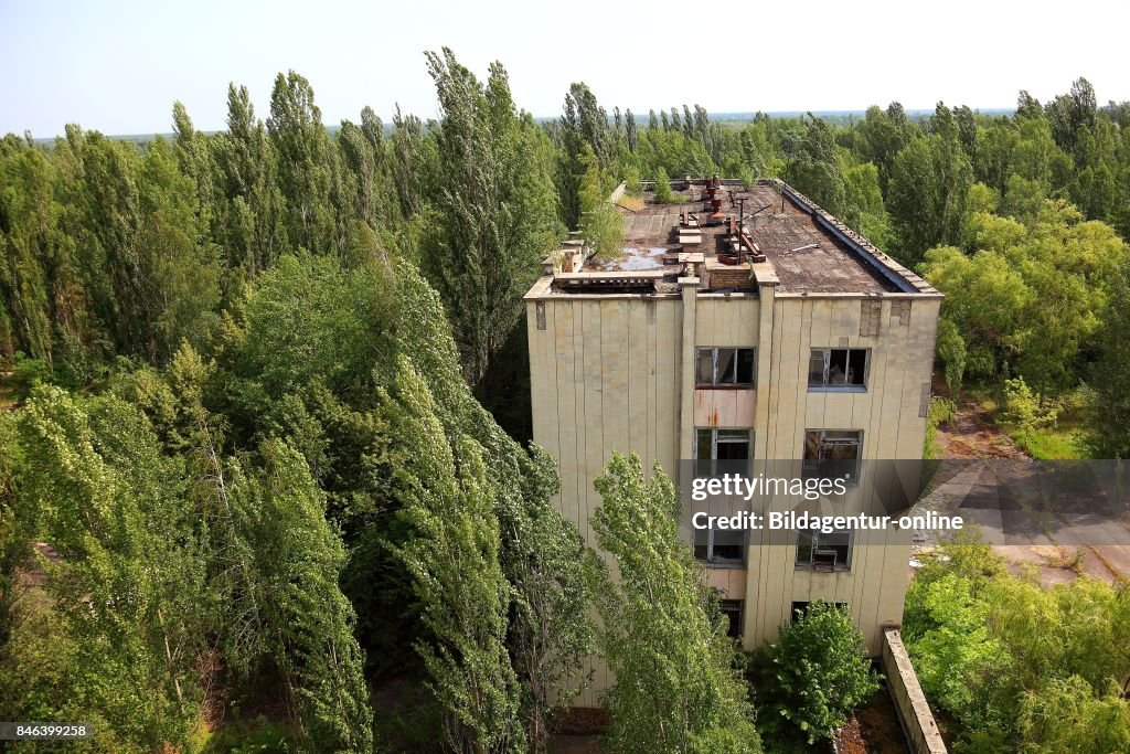 Ukraine. In the Restricted and Uninhabitable 30 Kilometer Zone Around the Chernobyl Power Plant and the Pripyat Labor Camp. Building