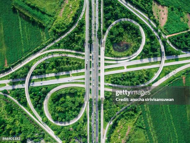 Road beautiful Aerial View of Busy Intersection , top view , thailand .