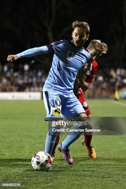 Milos Ninkovic of Sydney FC abd Stefan Mauk of City FC contest the ball during the FFA Cup Quarter Final match between Sydney FC and Melbourne City...