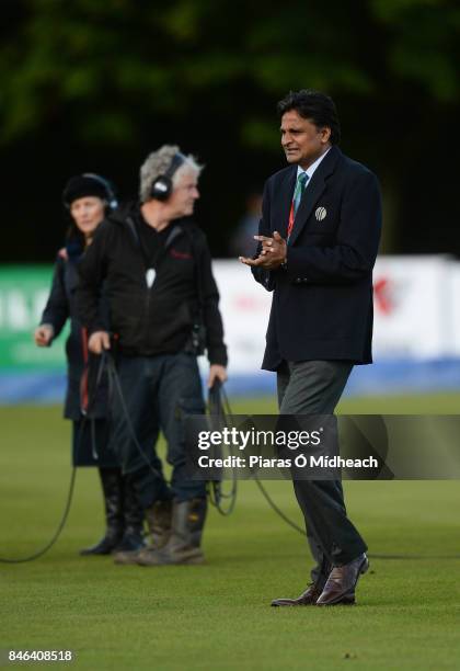 Belfast , Ireland - 13 September 2017; Match Referee Javagal Srinath inspects the pitch before the One Day International match between Ireland and...