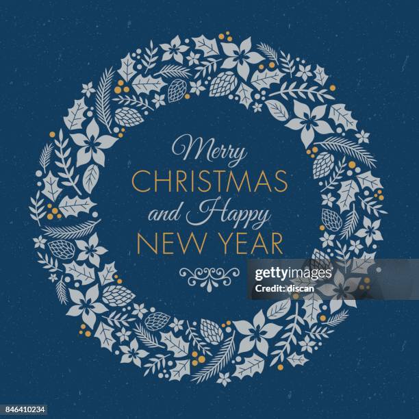 bildbanksillustrationer, clip art samt tecknat material och ikoner med vintage christmas krans - blomsterkrans