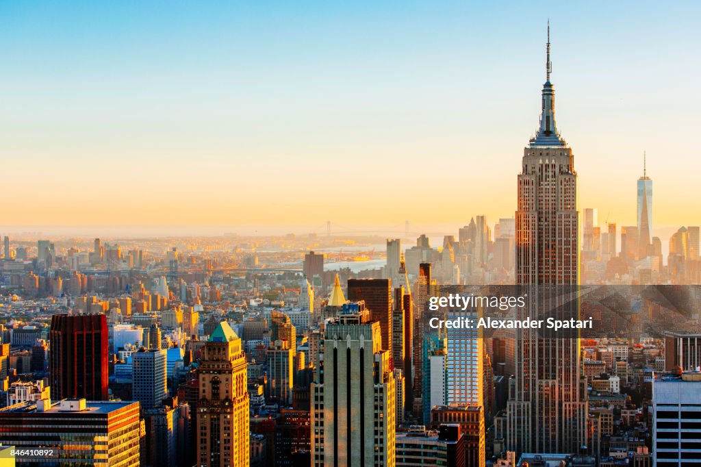 Manhattan skyline on a sunny day Empire State Building on the right, New York, United States