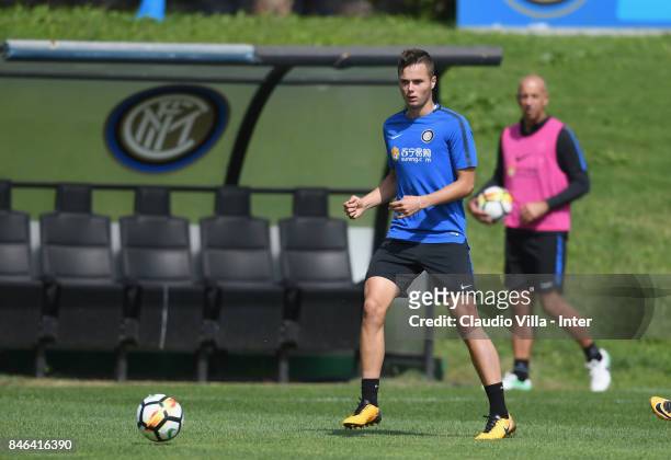 Zinho Vanheusden of FC Internazionale in action during a training session at Suning Training Center at Appiano Gentile on September 13, 2017 in Como,...