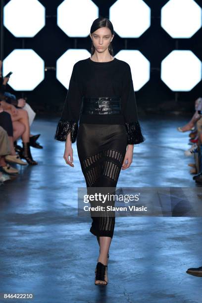 Model walks the runway for TRESemme at Sally LaPointe NYFW SS18 on September 12, 2017 in New York City. On September 12, 2017 in New York City.