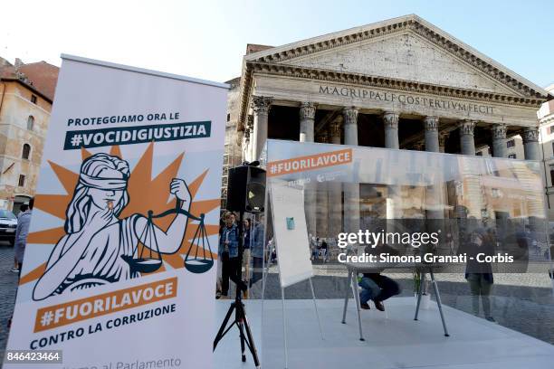 Demonstration in Pantheon Square to solicit approval of a whistleblower law, against corruption, on September 13, 2017 in Rome, Italy.