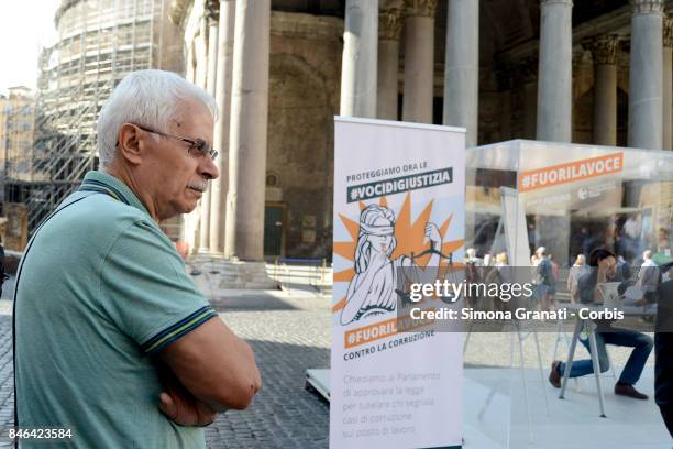 Demonstration in Pantheon Square to solicit approval of a whistleblower law, against corruption, on September 13, 2017 in Rome, Italy.