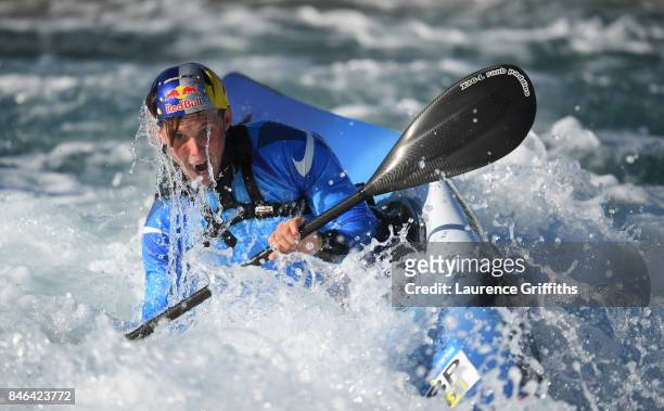 Joseph Clarke of Great Britain trains in the Kayak Single at Lee Valley White Water Centre on September 13, 2017 in London, England.