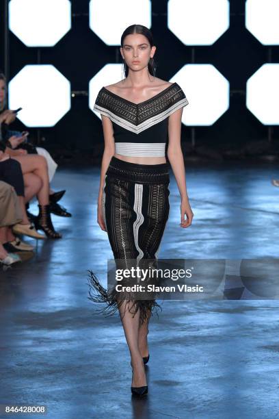 Model walks the runway for TRESemme at Sally LaPointe NYFW SS18 on September 12, 2017 in New York City. On September 12, 2017 in New York City.