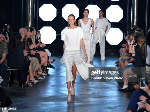 Models walk the runway for TRESemme at Sally LaPointe NYFW SS18 on September 12, 2017 in New York City. On September 12, 2017 in New York City.