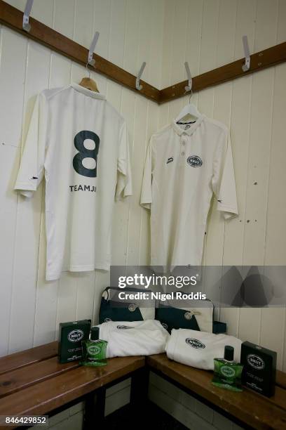 Dressing rooms ahead of the Brut T20 Cricket match betweenTeam Jimmy and Team Joe at Worksop College on September 13, 2017 in Worksop, England.