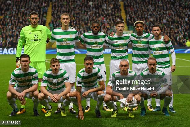 The Celtic team poses for a photo ahead of the UEFA Champions League Group B match between Celtic and Paris Saint Germain at Celtic Park on September...