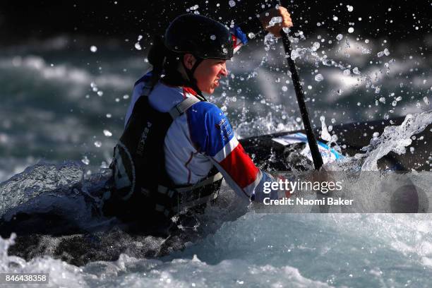 Kimberley Woods of Great Britain trains in the Canoe Single during training at Lee Valley White Water Centre on September 13, 2017 in London, England.