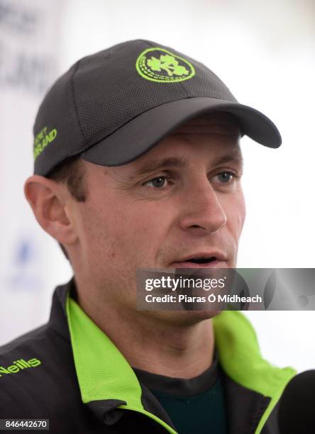 Belfast , Ireland - 13 September 2017; Ireland captain William Porterfield is interviewed after the One Day International match between Ireland and...