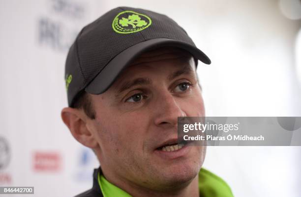 Belfast , Ireland - 13 September 2017; Ireland captain William Porterfield is interviewed after the One Day International match between Ireland and...