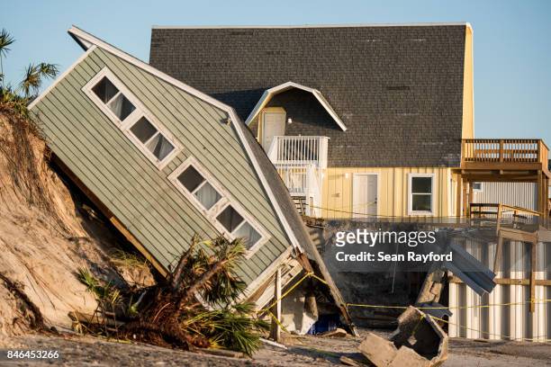Beachfront home shows damage from Hurricane Irma on September 13, 2017 in Vilano Beach, Florida. Nearly 4 million people remained without power more...