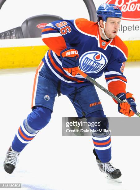 Nikita Nikitin of the Edmonton Oilers plays in the game against the Dallas Stars at Rexall Place on March 27, 2015 in Edmonton, Alberta, Canada.