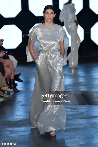 Model walks the runway for TRESemme at Sally LaPointe NYFW SS18 on September 12, 2017 in New York City. On September 12, 2017 in New York City.