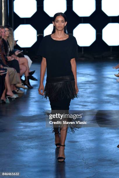 Model walks the runway for TRESemme at Sally LaPointe NYFW SS18 on September 12, 2017 in New York City. On September 12, 2017 in New York City.