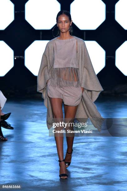 Model walks the runway for TRESemme at Sally LaPointe NYFW SS18 on September 12, 2017 in New York City. On September 12, 2017 in New York City.