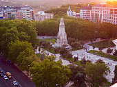 Aerial view of Spain square in Madrid