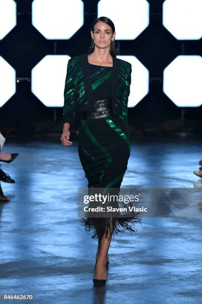 Model walks the runway for TRESemme at Sally LaPointe NYFW SS18 on September 12, 2017 in New York City. On September 12, 2017 in New York City.