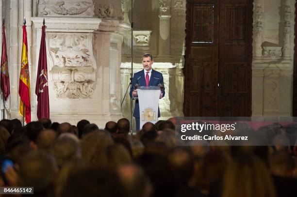 King Felipe VI of Spain attends the 'National Culture' awards at the Santa Maria y San Julian Cathedral on September 13, 2017 in Cuenca, Spain.