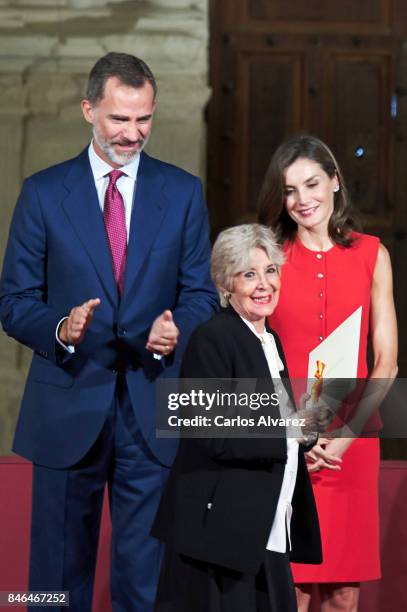 Concha Velasco receives the Culture Award from King Felipe VI of Spain and Queen Letizia of Spain during the 'National Culture' awards at the Santa...