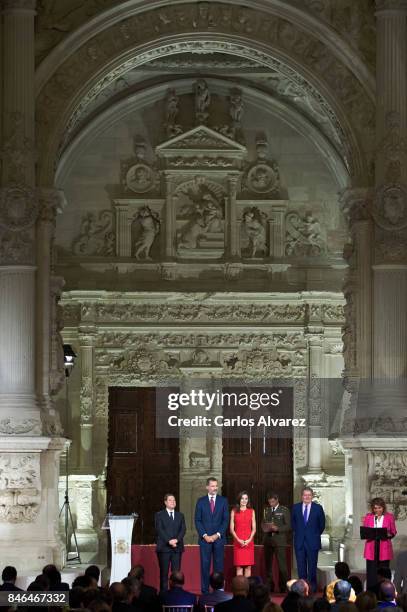 King Felipe VI of Spain and Queen Letizia of Spain attend the 'National Culture' awards at the Santa Maria y San Julian Cathedral on September 13,...