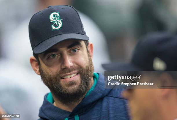 Tony Zych of the Seattle Mariners is pictured in the dugout before a game against the Los Angeles Angels of Anaheim at Safeco Field on September 9,...