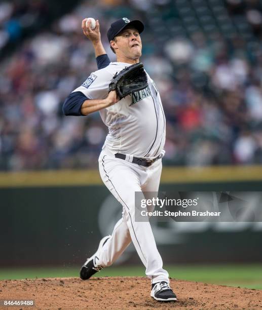 Starter Andrew Albers of the Seattle Mariners delivers a pitch during a game against the Los Angeles Angels of Anaheim at Safeco Field on September...
