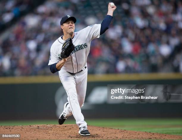 Starter Andrew Albers of the Seattle Mariners delivers a pitch during a game against the Los Angeles Angels of Anaheim at Safeco Field on September...