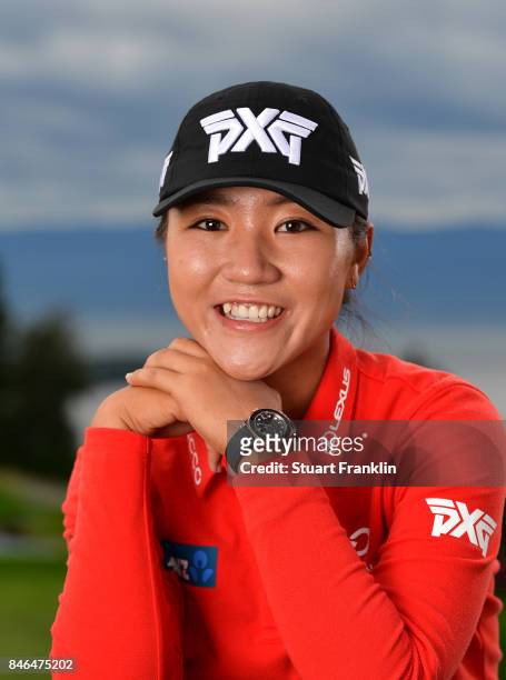 Lydia Ko of New Zealand poses for a picture after the pro - am prior to the start of The Evian Championship at Evian Resort Golf Club on September...