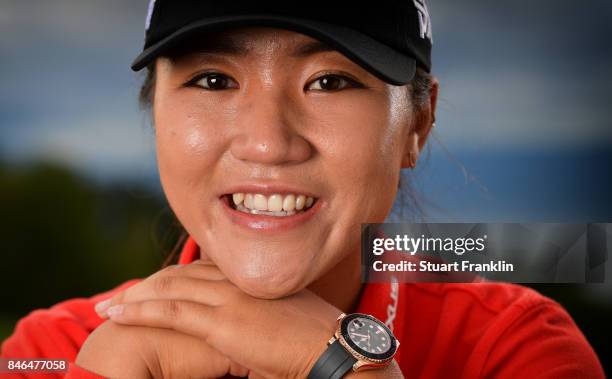 Lydia Ko of New Zealand poses for a picture after the pro - am prior to the start of The Evian Championship at Evian Resort Golf Club on September...