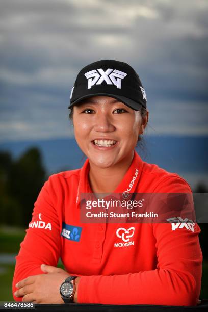 Lydia Ko of New Zealand poses for a picture after the pro - am prior to the start of The Evian Championship at Evian Resort Golf Club on September...