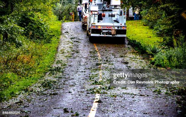 work truck out for repair after storm - hurricane storm surge stock pictures, royalty-free photos & images