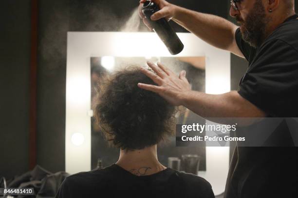 Model backstage ahead of the Giovane Gentile show during Mercedes-Benz Istanbul Fashion Week September 2017 at Zorlu Center on September 13, 2017 in...
