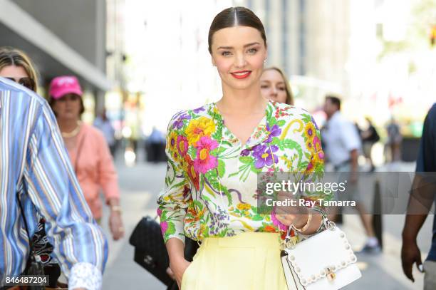 Model Miranda Kerr leaves the "Today Show" taping at the NBC Rockefeller Center Studios on September 13, 2017 in New York City.