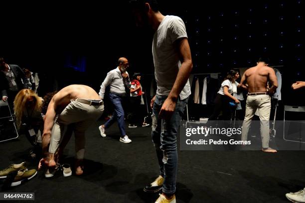 Models backstage ahead of the Giovane Gentile show during Mercedes-Benz Istanbul Fashion Week September 2017 at Zorlu Center on September 13, 2017 in...