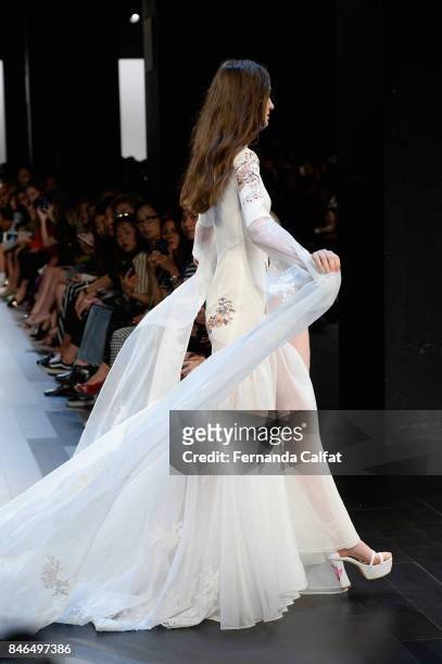 Model walks the runway at the Vicky Zhang fashion show during New York Fashion Week: The Shows at Gallery 1, Skylight Clarkson Sq on September 13,...
