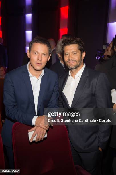 Marc-Olivier Fogiel and Bixente Lizarazu attend the RTL-RTL2-Fun Radio Press Conference to Announce Their TV Schedule for 2017/2018, at Cinema Elysee...