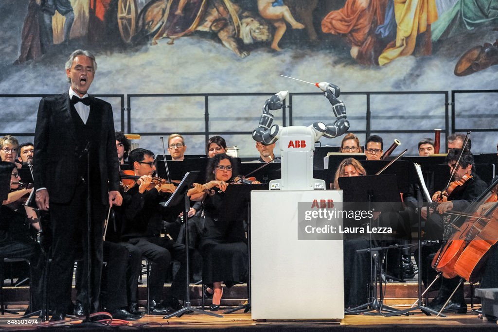 Andrea Bocelli Performs With Robotic Orchestra Conductor