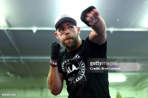 Billy Joe Saunders in action during a media work out at the Peacock Gym on September 13, 2017 in London, England.