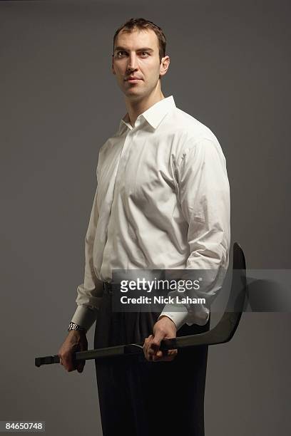Zdeno Chara poses for a portrait during the 2009 NHL Live Western/Eastern Conference All-Stars Media Availability at the Queen Elizabeth Fairmont...