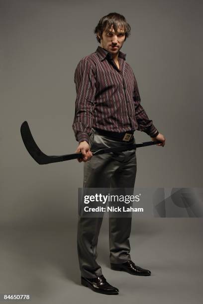 Alexander Ovechkin poses for a portrait during the 2009 NHL Live Western/Eastern Conference All-Stars Media Availability at the Queen Elizabeth...